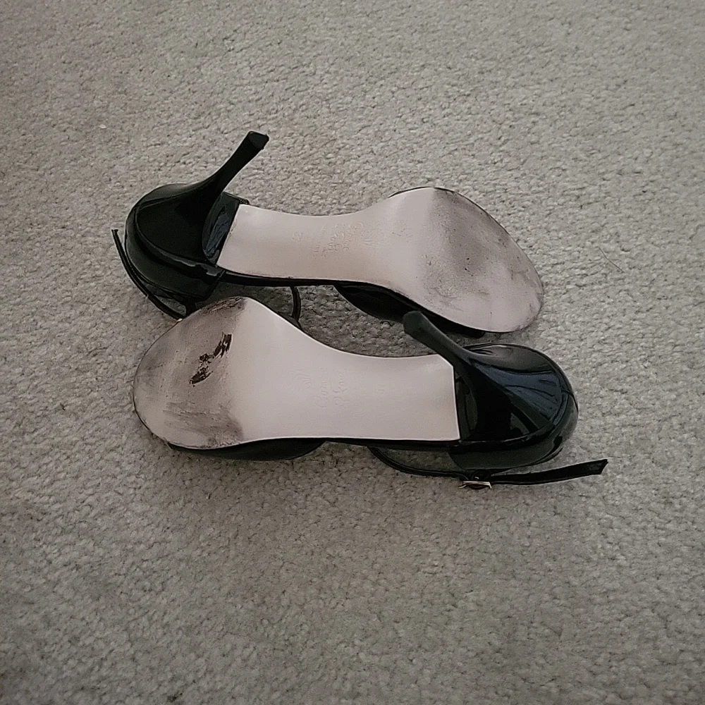 Comme Il Faut Argentine Tango Black Patent Ankle-Strap Open-Toe Heels 37 7 - Picture 6 of 7